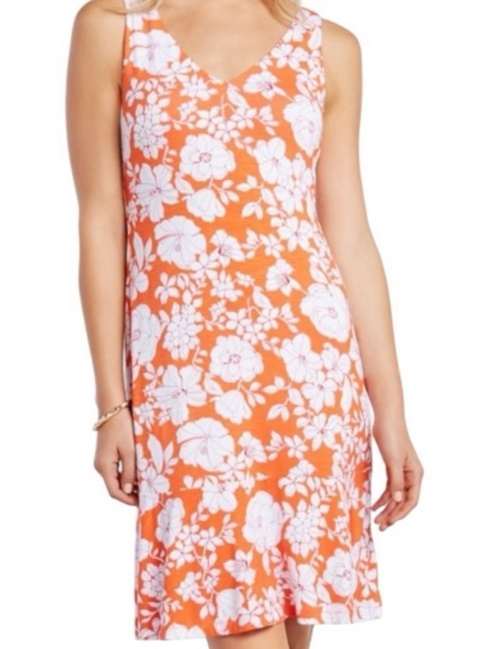 TOMMY BAHAMA oasis Orange & White Floral Sleeveless V-Neck Dress! L